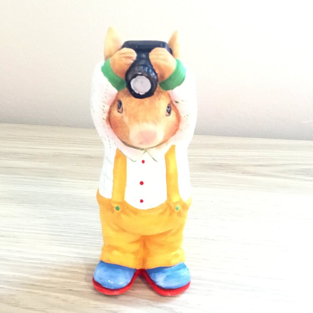 Vintage Bunny Figurine Holding Camera – Adorable Collectible Rabbit Decor
